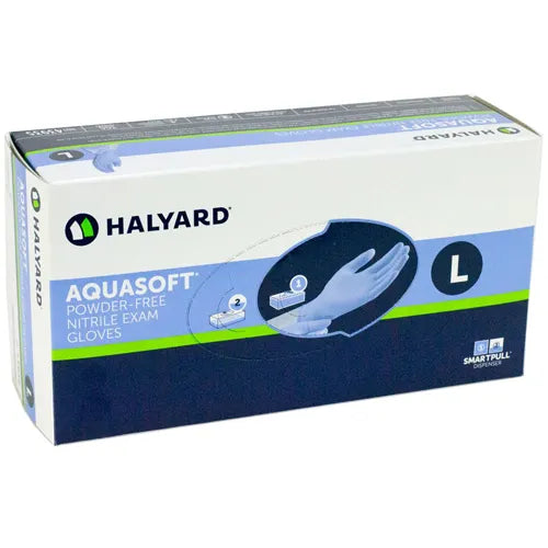 Halyard Aquasoft Nitrile Gloves, Large, Blue, 3000/Case