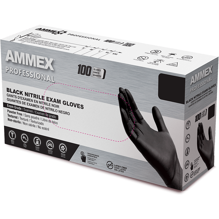 Ammex Professional Black Nitrile, Medium, Case of 1000