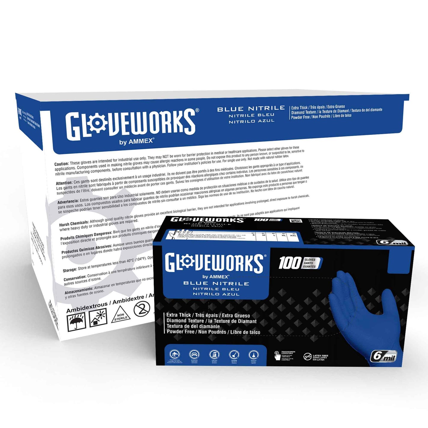 GLOVEWORKS® HD ROYAL BLUE NITRILE INDUSTRIAL GLOVES BOX