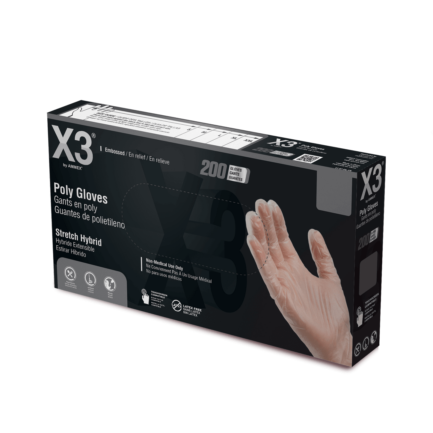 Ammex X3 Industrial Poly Gloves, Case of 2000