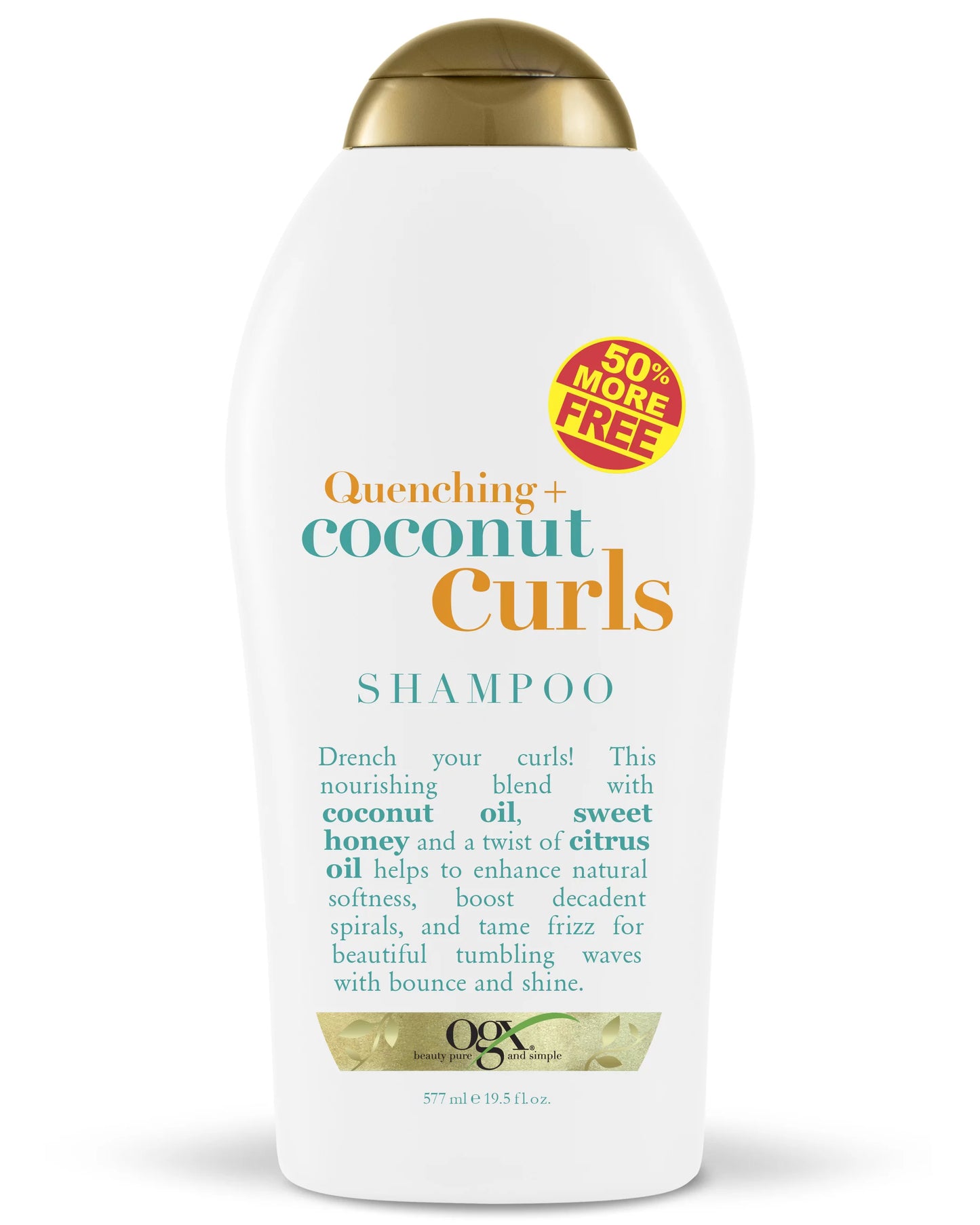 J&J OGX HAIR CARE Shampoo, OGX Quenching, Coconut Curls, 50% Free, 19.5oz, 1/pk, 6/cs